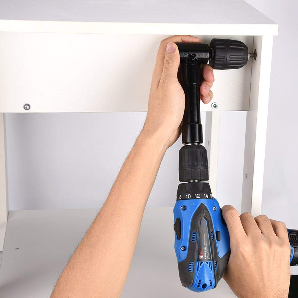 Gocheer Schnellspann Bohrfutter (0,8-10 mm), 90° rechtwinkliger Bohradapter aus Aluminium und Stahl mit Biegungsverlängerung, Sechskantbohradapter