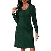 PerZeal Women's Casual V Neck Long Sleeve Knit 2026 Trendy Spring Dresses Solid Color A Line Midi Dress Sweater Dress