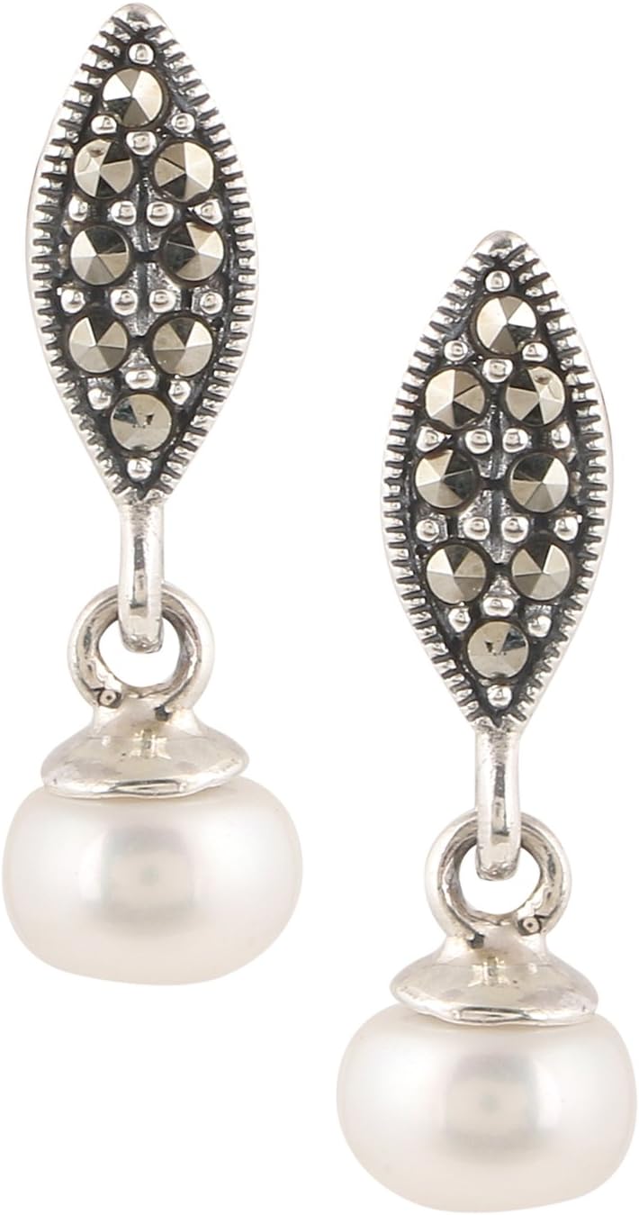 Ananth Jewels Somma 925 Sterling Silver with Swarovski Marcasite and Pearls Dangle Drop Earrings for Women