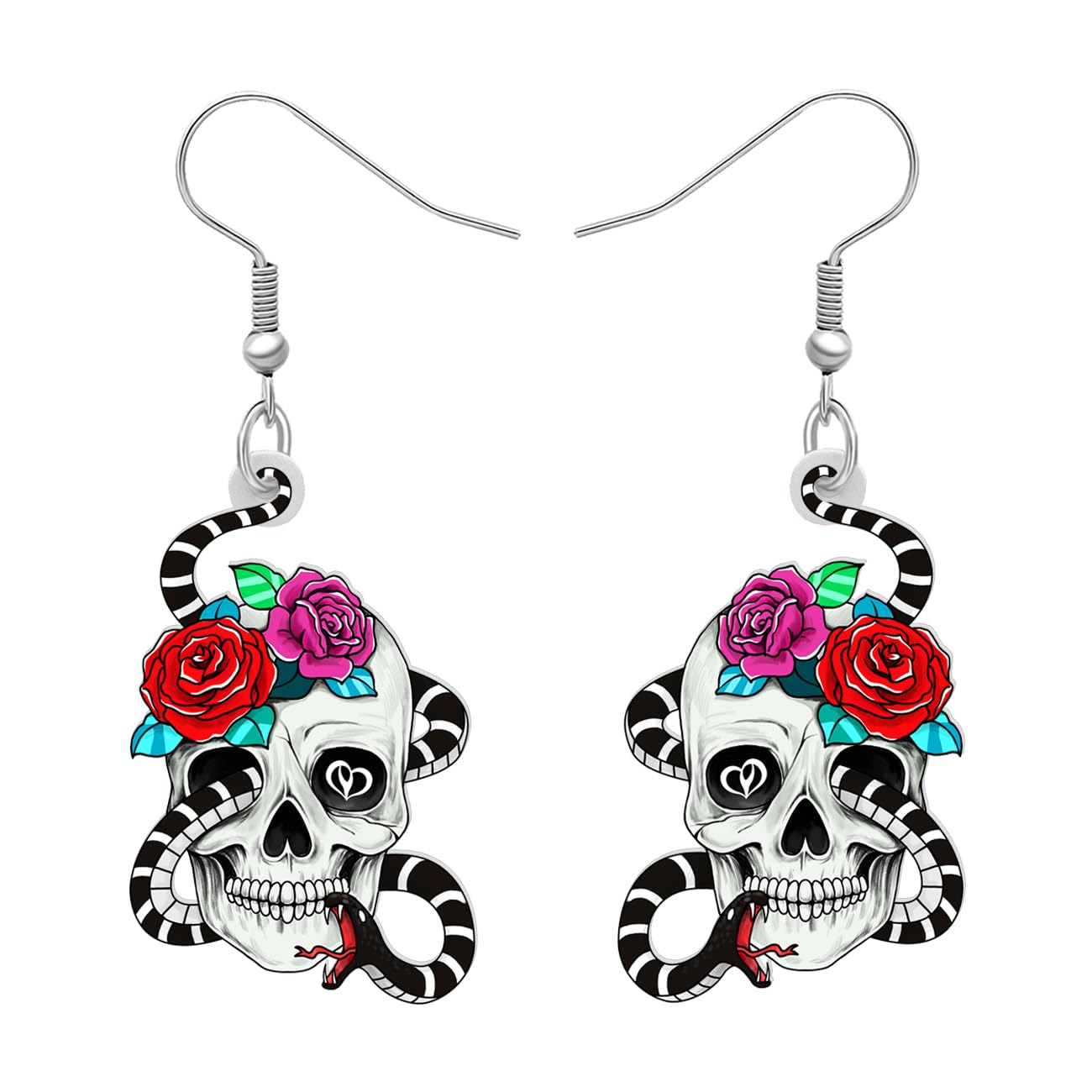 YAYAKO Acrylic Halloween Flower Skull Earrings Dangle Drop Punk Gothic Jewelry Sugar Skull Gifts for Women (Multi)