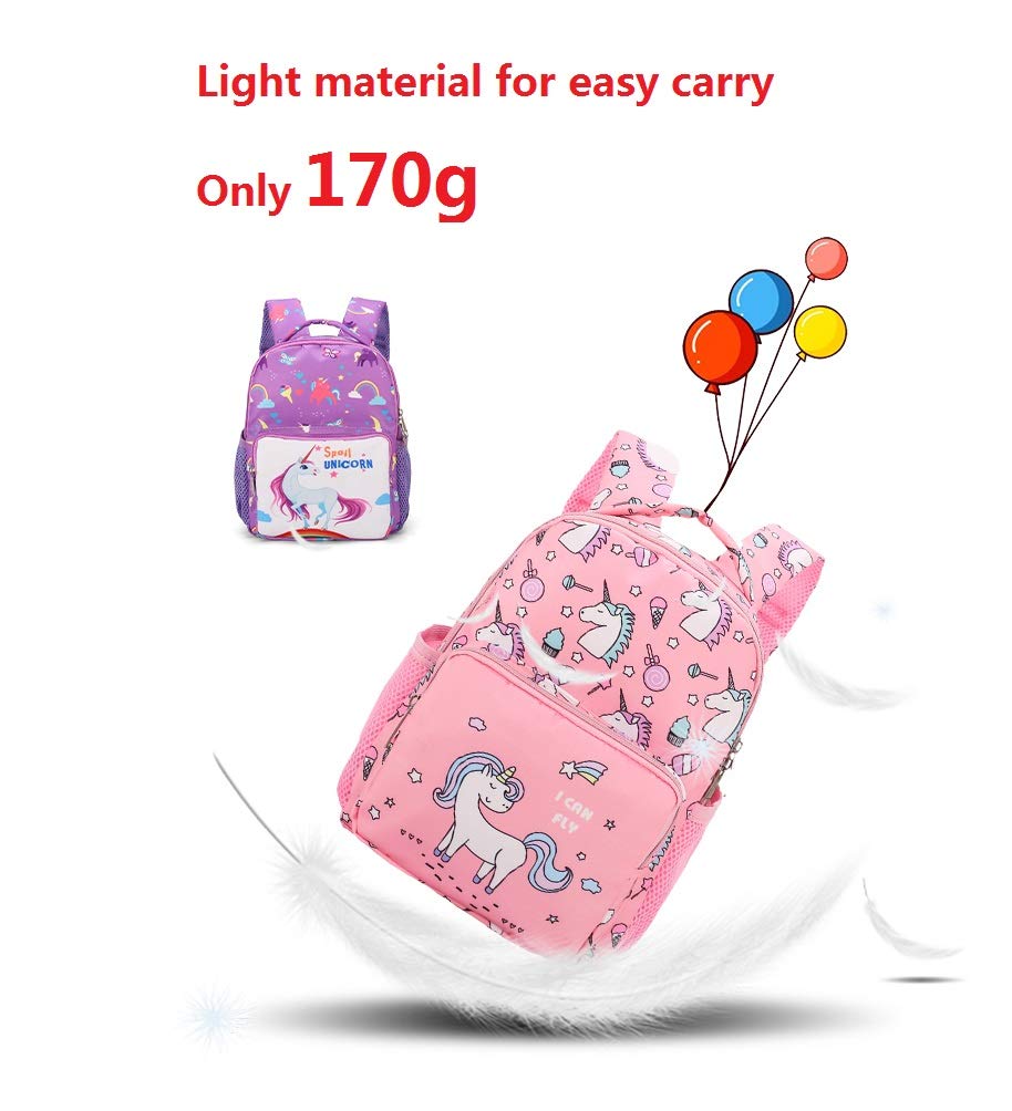 Fanovo Unicorn Backpack for Kids Nylon School Bag, Mini Unicorn Backpack, Cartoon Unicorn Kids Bags Kindergarten Backpack for 1-5 -Year-Old + 1 PC Unicorn Pencil Case + 5 PC Unicorn Hairties