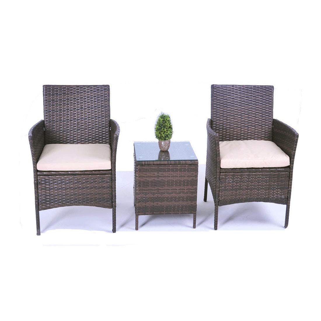 United Flame Cafe Sets 3 Pieces Outdoor Patio Furniture Sets Black Rattan Chair Wicker Set Backyard Porch Lawn Garden Balcony Furniture Set With Cushions And Glass Table All Weather Rta Furniture Sets