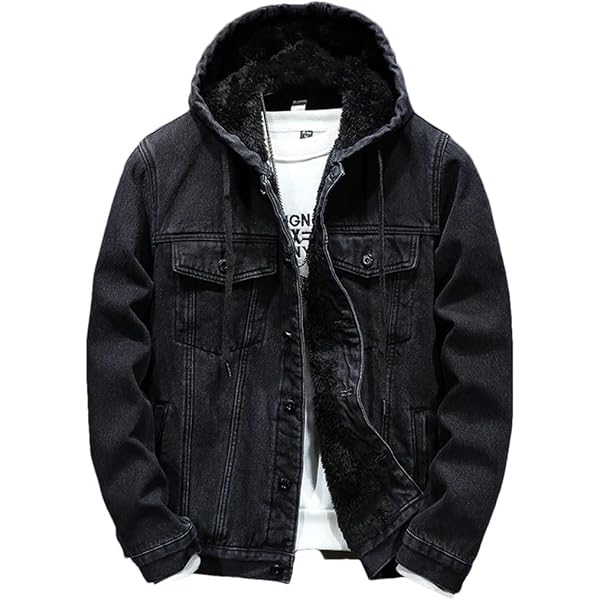 SWJGLITTR Men's Fleece Hoodie Jean Jacket Sherpa Lined Denim Hood