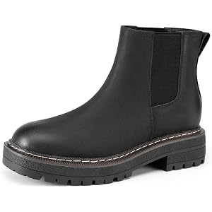 Athlefit Women's Slip on Platform Chelsea Ankle Boots | 1.57-Inch Chunky Low Heel Short Booties, Non-Slip Lug Sole, Round Toe