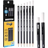 Bostitch, Wood-Cased Pencil Plus, Retractable Eraser, American Cedar Wood, #2 HB, Round, Matte Black, Pre-sharpened, Six Pack