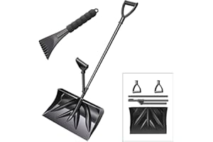 HMFMDY Snow Shovel, Strain-Reducing Snow Shovel with Assisted Handle, Large Capacity for Snow Removal, 53 inches Long Heavy Duty Detachable Snow Shovel with Back-Saving Fore-Grip - Black