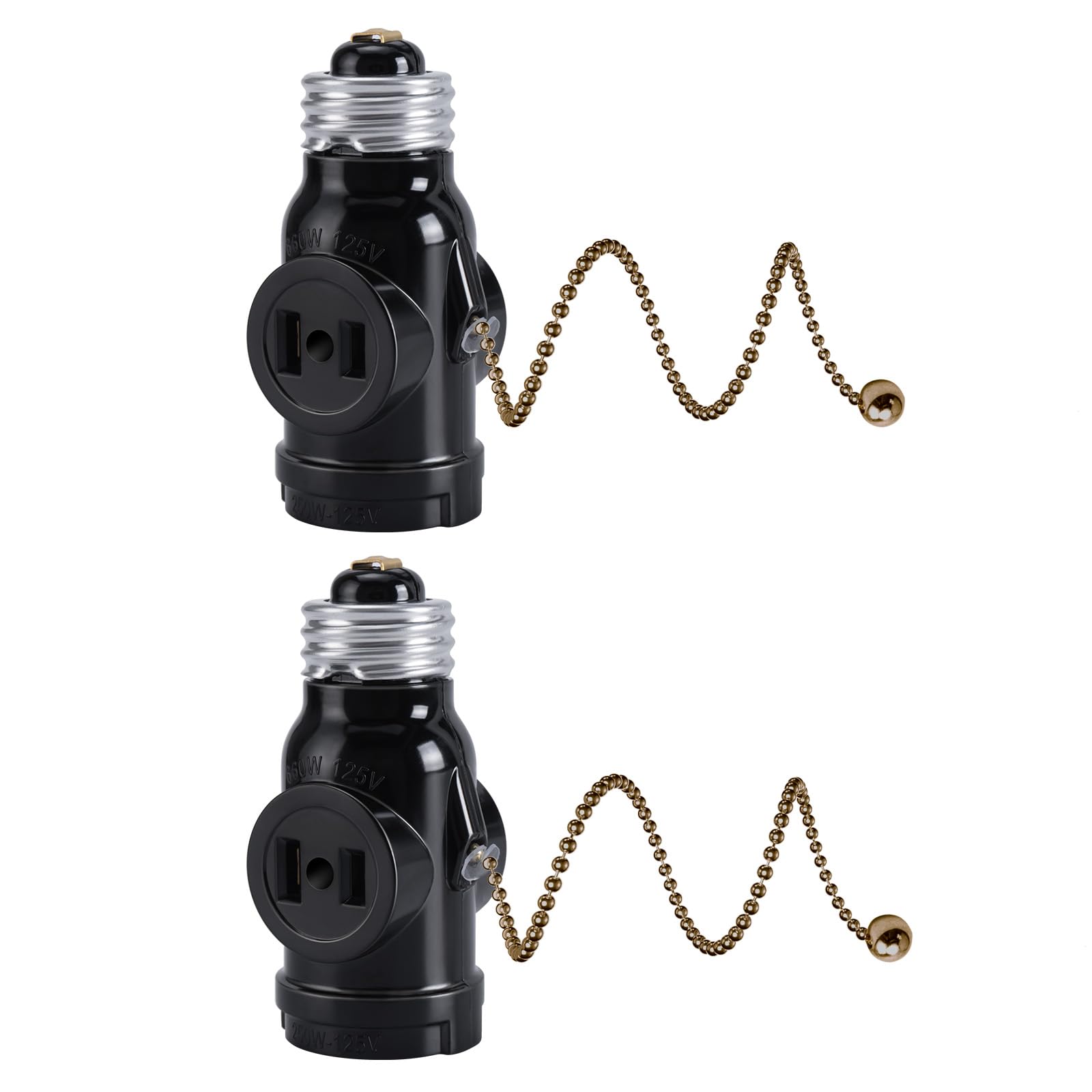 Photo 1 of DiCUNO UL Listed E26 to 2 Polarized Outlet Socket Adapter, Pull Chain Switch Control Light Bulb, E26 Screw Base to 2-Prong Outlet Plug Splitter Converter, Black, 2-Pack