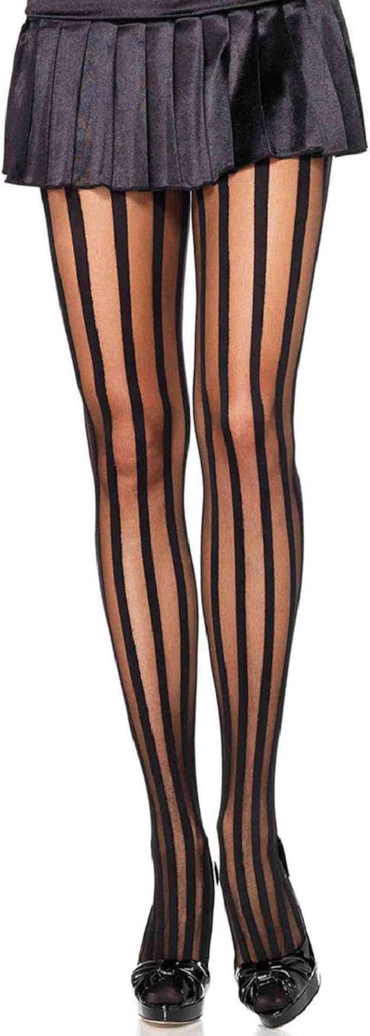 Leg Avenue Women's Sheer Tights with Opaque Vertical Stripes, Black, One Size: Striped Tights: Clothing
