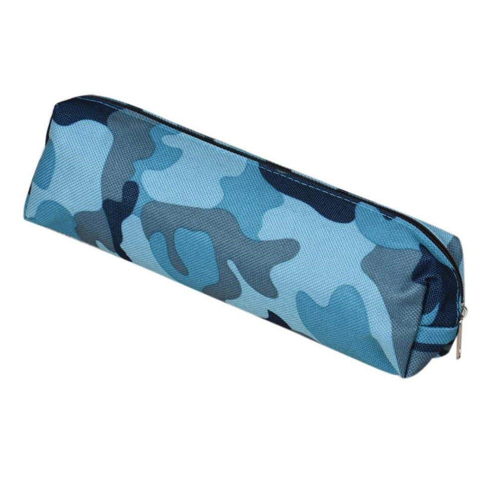 Camouflage Pencil Cases Camo Pen Pouch Big Capacity Portable Zipper Canvas Stationery Bags for Student Office School Supplies 21 * 5.7CM (Camo Blue)