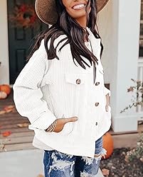 Womens Casual Shacket Button Down Shirts Corduroy