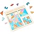 ACOMTUO 3-in-1 Holz Puzzle - Tetris & Tangram Lernspiel Für Kinder 3-6 Jahre
