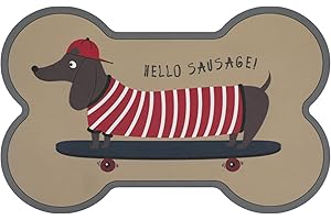 Le couranT Feeding Plastic Placemat for Food and Water Bowl, Absorbent-No Stains Quick Dry Dog Water Bowl Dispenser with Waterproof-Anti-Slip Backing Pet for Messy Drinkers, Lovely Dachshund-12x19 in