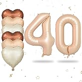 Biapian 40 Inch Light Brown Number 40 Balloons, 8PCS Large Foil Number 4 & 0 Balloons with 18'' Nude Heart Balloon for 40th Year Old Birthday Decorations Men Women Wedding Anniversary Party Supplies