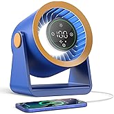 Ausic Powerful Desk Fan Utra-quiet for Bedroom, 15200mAh Small Turbo Bedside Fans for Cooling and Sleep, Personal Battery Powered USB Fans With LED Light, Digital Display, 105° Tilt (Blue)