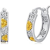 Cargari Flower Hoop Earrings 925 Sterling Silver Sunflower/Rose/Hibiscus/Daisy Floral Earrings for Women Mom Wife Sister