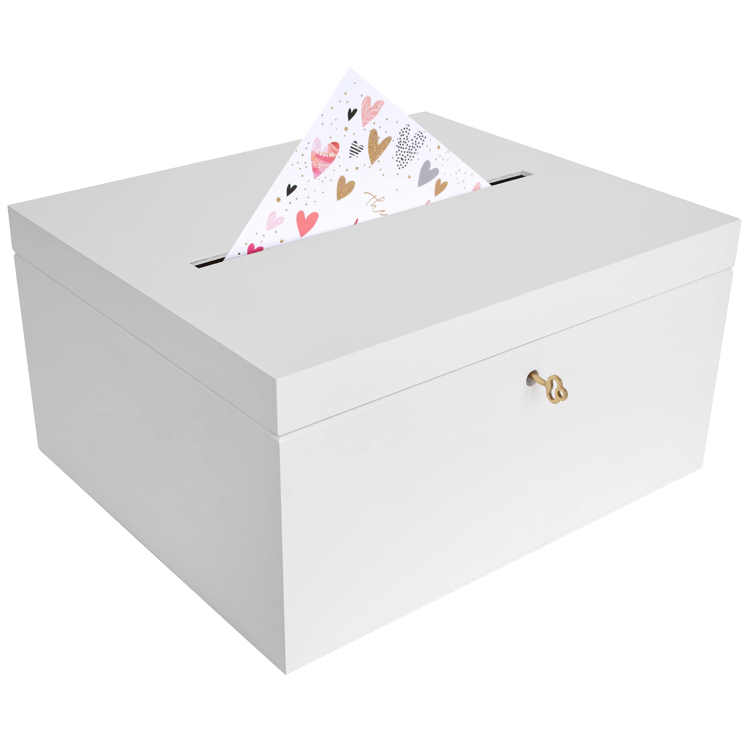 Creative Deco White Lockable Wooden Wedding Card Box | 29x25x15cm Storage Box with Lid | Wood Keepsake Memory Trinket Chest for Post | for Easter Gift Birthdays Arts & Crafts