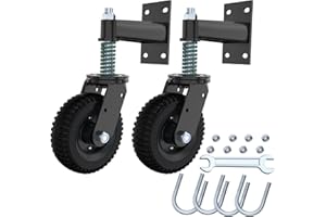 Lygoeege Gate Wheel 6inch for Metal Tube Gate Wooden Door 500lb Spring Loaded Capacity Rubber Wheel Heavy Duty Casters with Screws and Wrenches (Black 2 Pack)