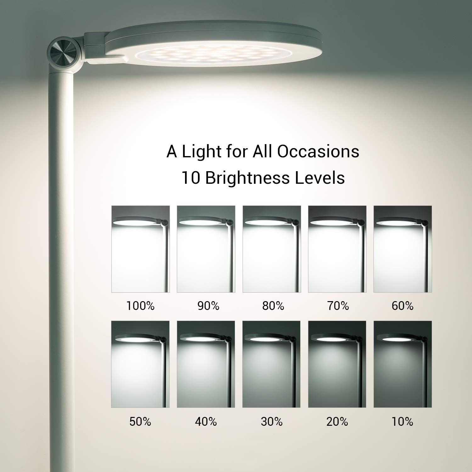 Desk Lamp, JUKSTG 64 pcs LEDs Eye-Caring Table Lamps, 10 Brightness Levels with 5 Lighting Modes LED Desk Light, Dimmable Office lamp with Touch-Sensitive Control, 12 W Reading Lamp, White - - 