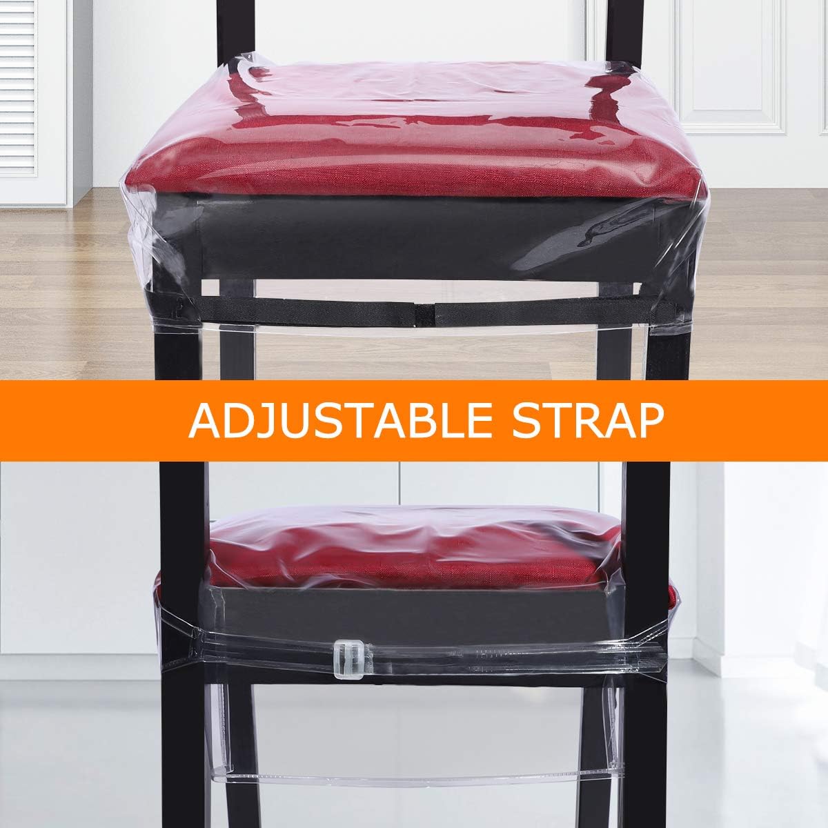 Homemaxs Plastic Chair Cover Protectors, 4 Pack Adjustable Waterproof Dining Chair Covers with Bigger Size Belt Strap,【2020 Newest】 Clear Cushion Cover, PVC Kids Seat Covers for Dining Room, Kitchen: Kitchen & Dining