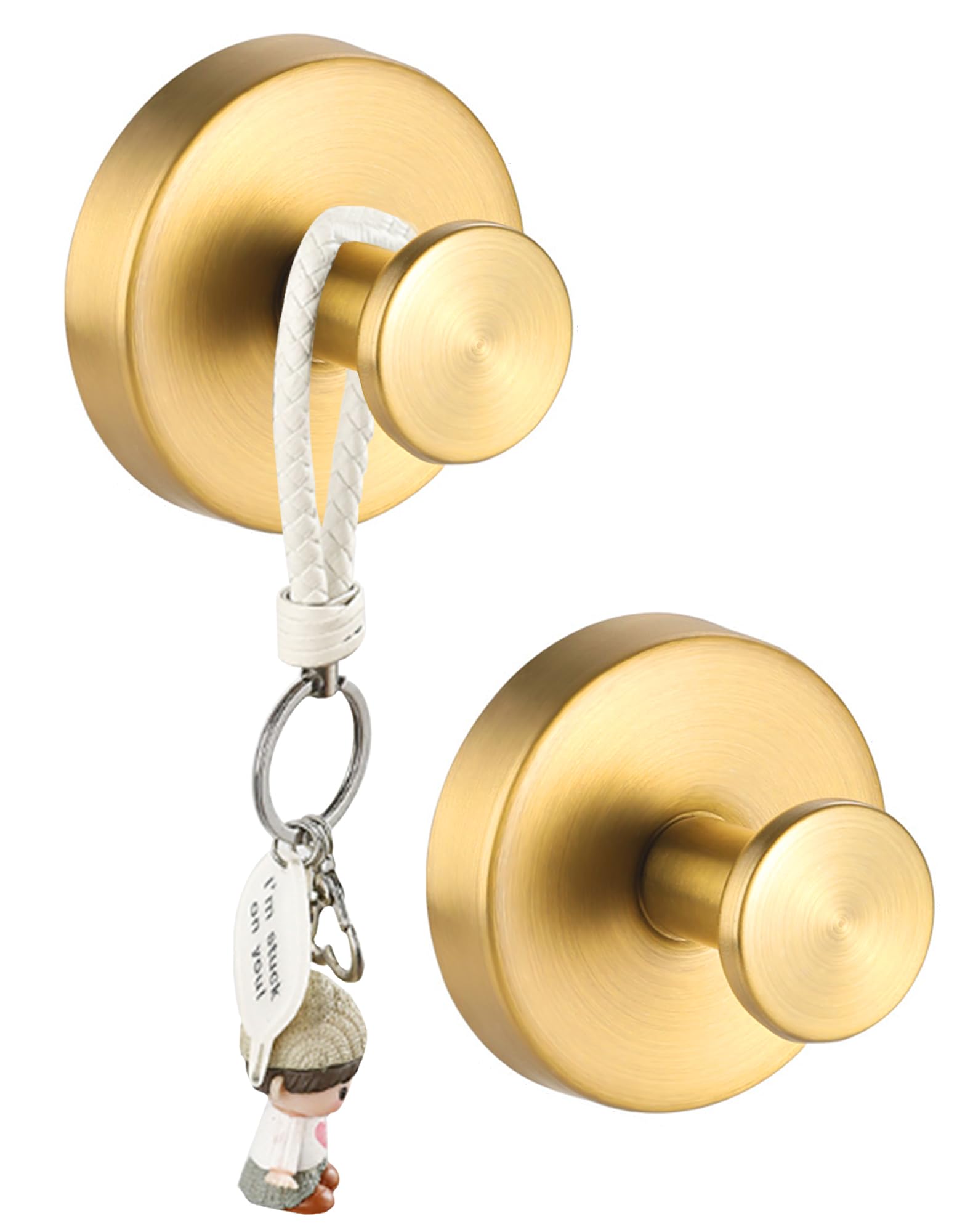 Anvin 2 Pack Stainless Steel Hanging Hooks, Gold, Suction Mount, Minimalist Design, Holds Up to 11 lbs, Ideal for Bathroom, Kitchen, Living Room