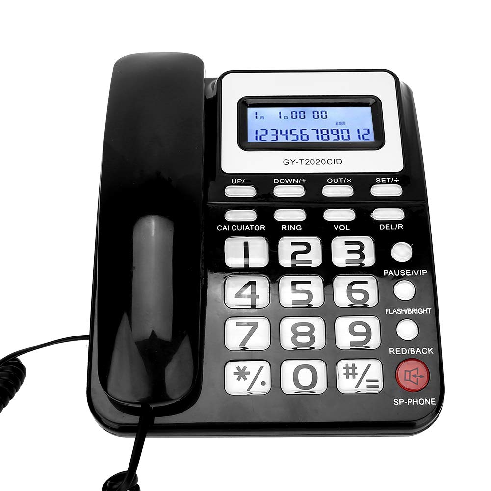 ASHATA Corded Telephone, Wired Telephone with Speaker Voice Recorder and Caller ID Display, Calculater, Big Buttons, Mute Mode, Dual interface, Red/Black/White(black)