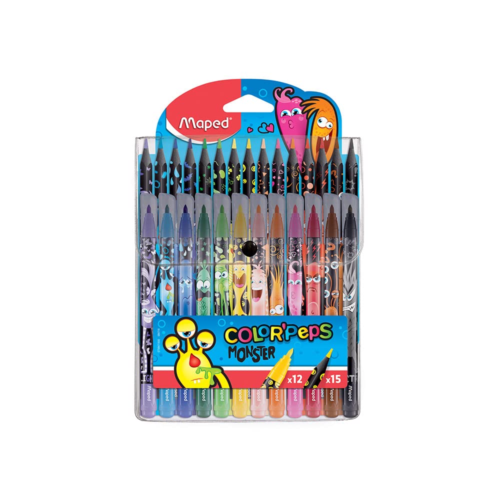 Maped Color Peps Monster Felt Tips (x12) and Colouring Pencils (x15) Pack