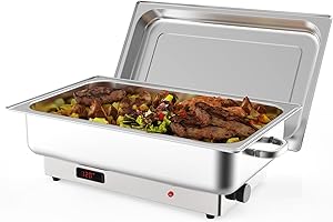 FinerFurnis 9QT Electric Chafing Dish Buffet Set – Stainless Steel Food Warmer with Digital Temperature Control, Full-Size 1/