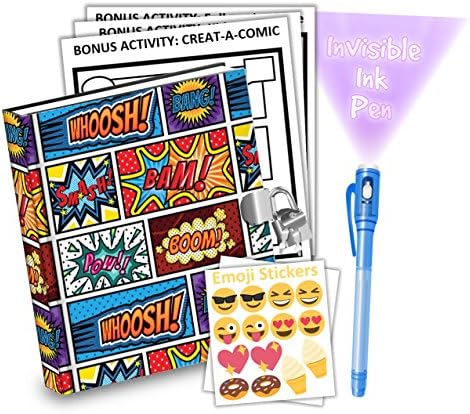 Superhero Comic Kids Diary With Lock Includes 6.5 Inch Diary, Invisible Ink Pen, Stickers, &amp; Bonus Activity Pages