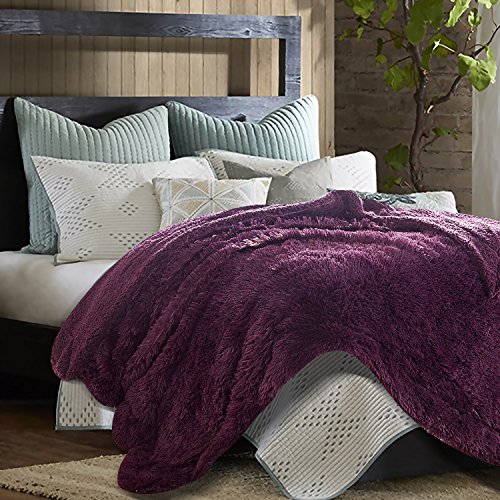 Chanasya Fuzzy Shaggy Faux Fur Throw Blanket and Pillow Cover 3Piece