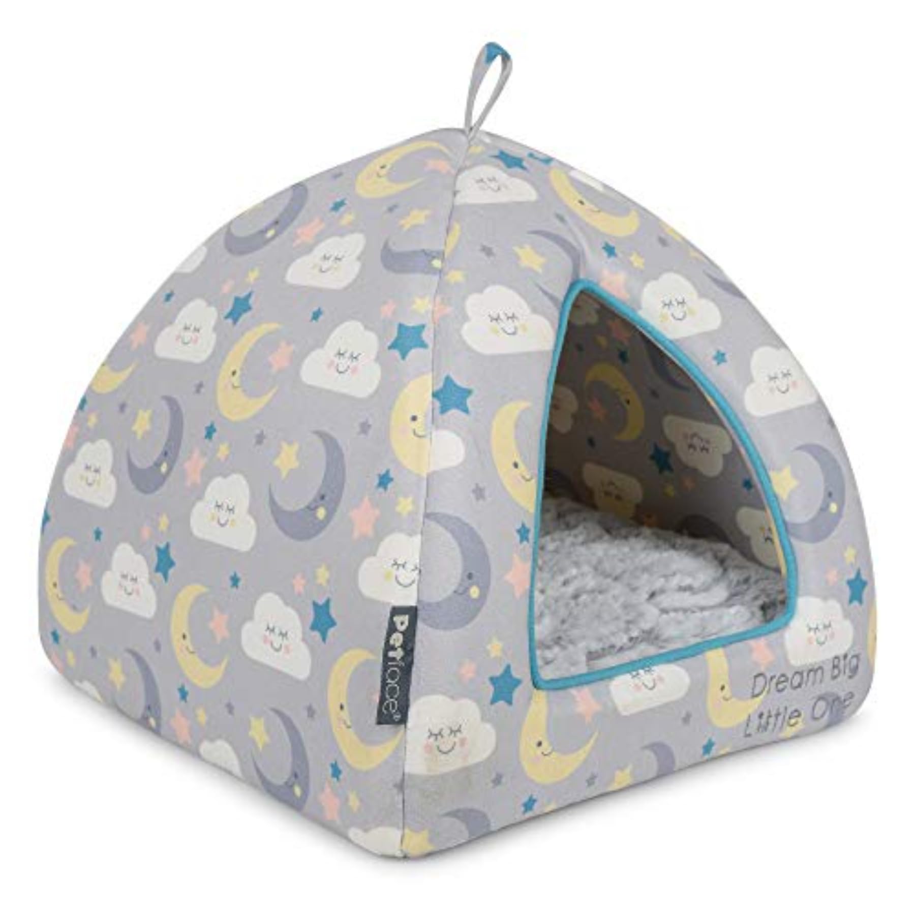 Petface (Little Petface) Igloo Kitten Bed, Grey Cloud and Moon Print, Faux Fur Cushion Included, 40 x 40 x 35 cm
