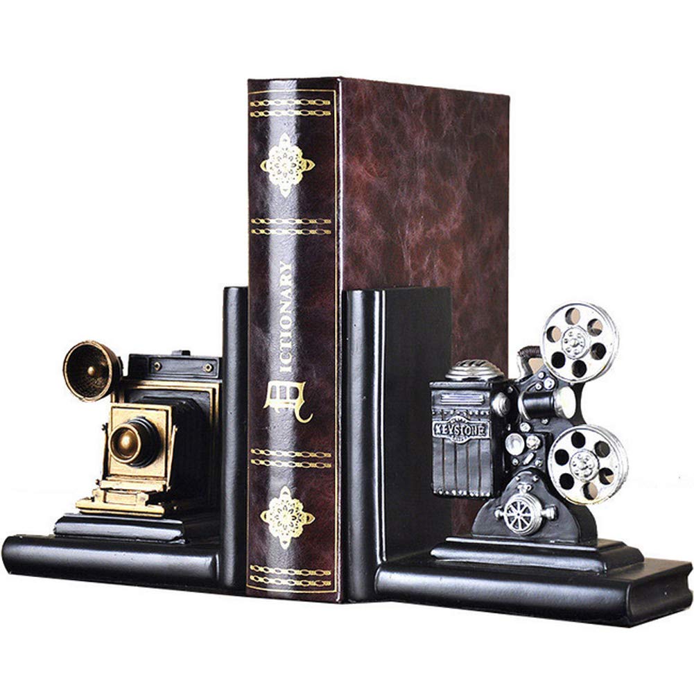 E-isata Shelf Book Ends Camera Movie Projector Bookends Heavy Vintage Storage Hipster Office Study CDs DVDs Travel Exploration Gifts Decoration Organiser
