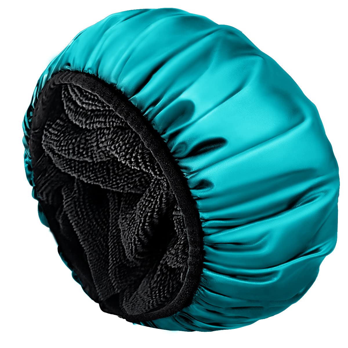 Aquior Shower Cap, Extra Large Triple Layer Bathing Cap with Dry Hair Function for Women Microfiber Terry Cloth Silky Satin 100% Waterproof Reusable Long Hair Bath Caps (Green), 13.7'' Diameter — image 1