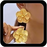 Andelaisi Boho Exaggerate Flower Earrings Vintage Flower Stud Earrings Gold Metal Floral Earring Personalized Lily Petal Earring Jewelry for Women