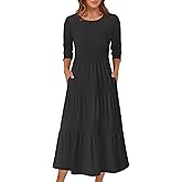 Prinbara Womens 3/4 Sleeve Casual Maxi Floral Dresses 2026 Spring Crewneck A-line Tiered Flowy Summer Boho T Shirt Long Dress