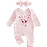 PUHHAPIEY Newborn Baby Girl Coming Going Home Clothes She's Here Bow Embroidery Knit Romper Onesie Fall Winter Outfit