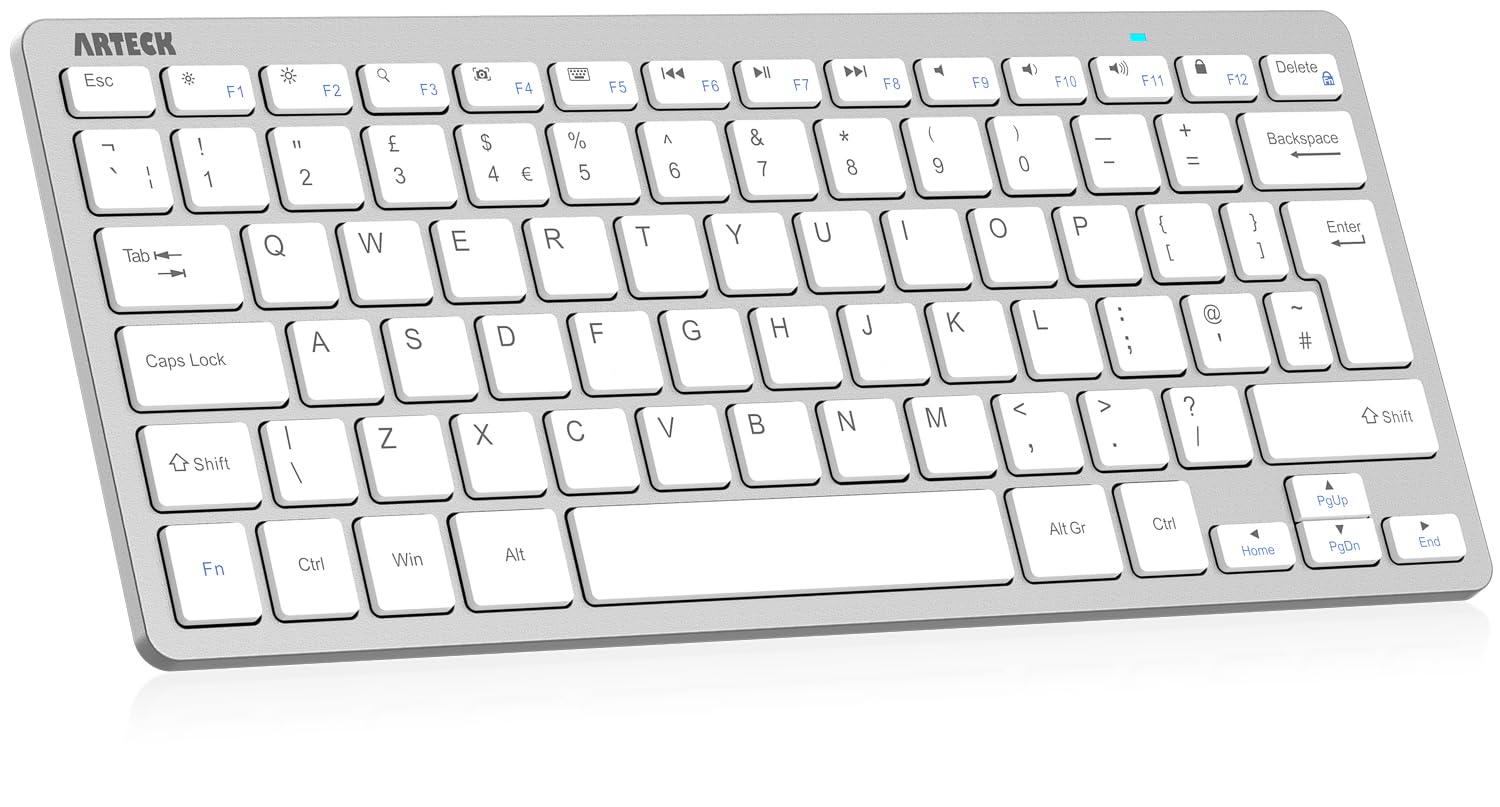 Arteck Ultra-Slim Bluetooth Keyboard Compatible with iPad 10.2-inch/Air/ 9.7-inch/Pro/Mini, iPhone and Other Bluetooth Enabled Devices Including iOS, Android, Windows, Silver