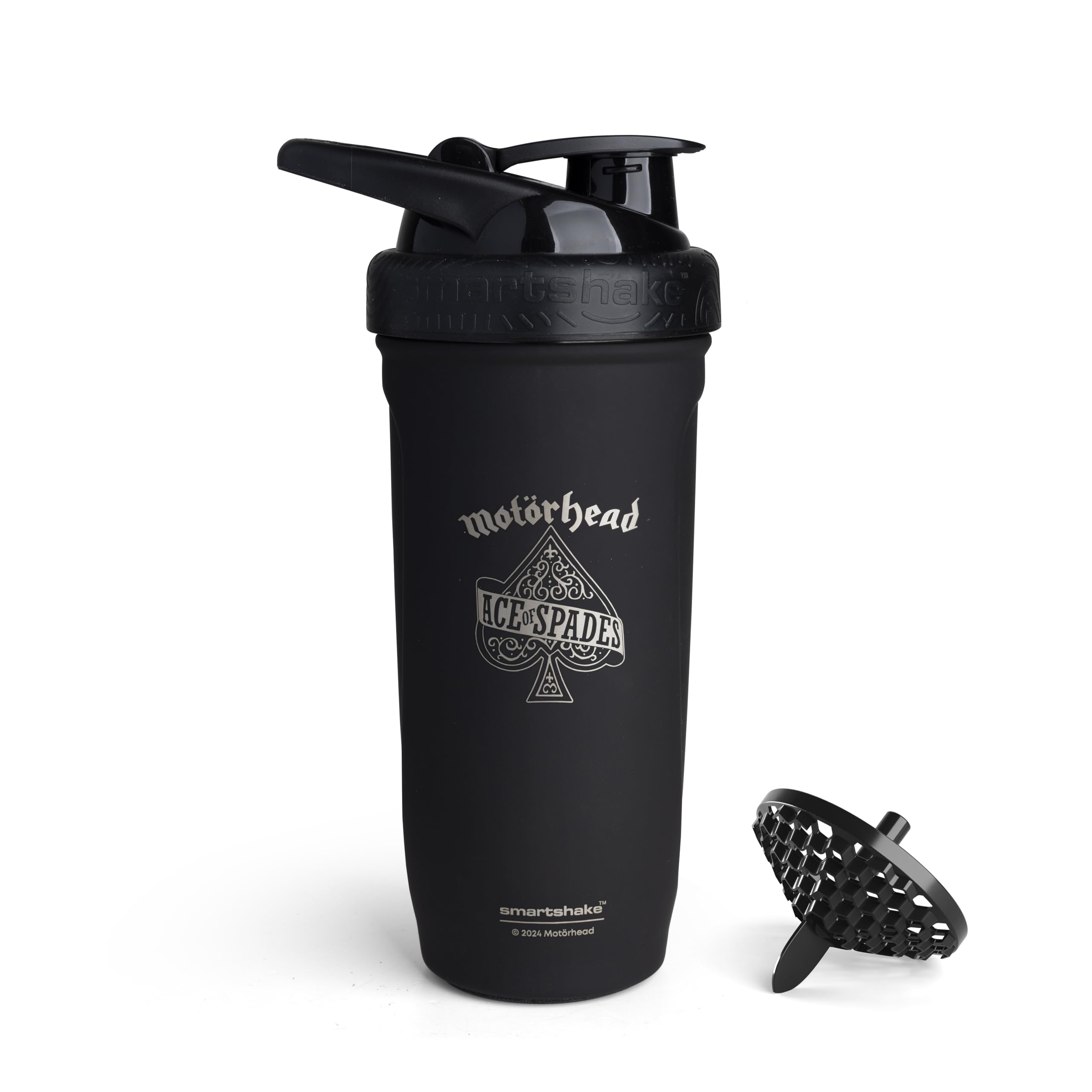 Smartshake Rockband Reforce Stainless Steel Protein Shaker Bottle 900 ml | 30 oz - Leakproof Screw-on Lid - BPA Free - Non Insulated – Unisex - Motörhead, Ace of Spades Logo on Bottle