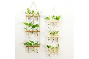 YFUG GO Maghat Wall Hanging Planter Terrarium with Wooden Stand, 3 Tiered TestTube Flower Vases Retro Hanging Glass Planter Propagator for Hydroponic Plants Cutting Home Office Garden Decor- 9 Test Tubes