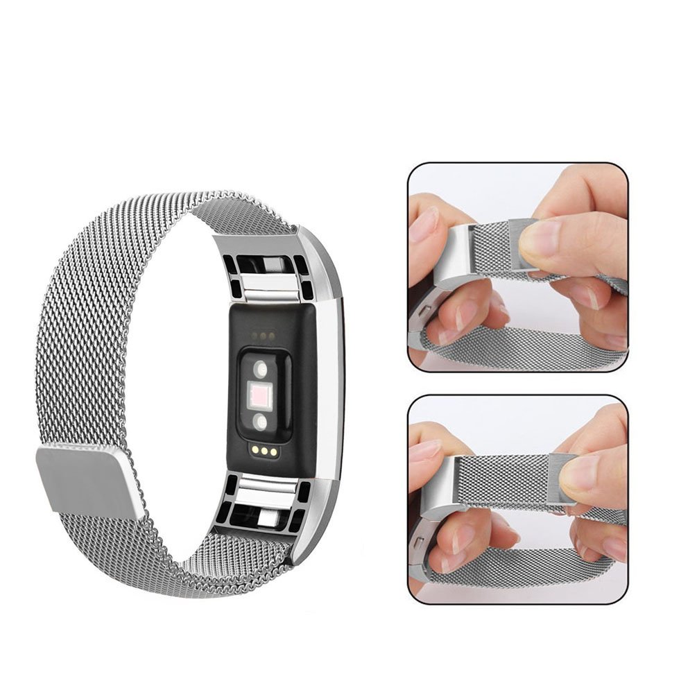 For Fitbit Charge 2 Bands,IOQSOF Milanese Loop Stainless Steel Bracelet Smart Watch Strap Newest Style Replacement Wristband for Fitbit Charge 2 Women and Men Large Small