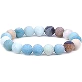Keleny Gem Semi Precious Gemstones 10mm Round Beads Crystal Stretch Bracelet 7.2 Inch Unisex