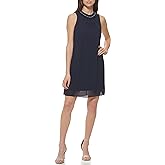 Jessica Howard Womens Halter Chiffon Mini Shift Dress – Special Occasion Sleeveless Jewel Neck