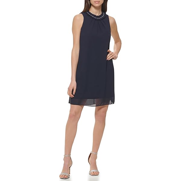 Vince Camuto Womens Petites Tie Neck Halter Shift Dress Black 4P at Amazon Women's Clothing store Vince Camuto Womens Petites Tie Neck Halter Shift Dress Black 4P at Amazon Women's Clothing store