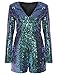 ROMWE Women's Long Sleeve V Neck Sequin Bodycon Party Romper Dress