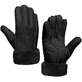 MGGMOKAY Men Leather Gloves Shearling Sheepskin Fur Lined Men Winter Gloves