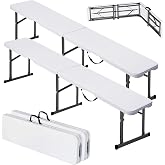 VEVOR Plastic Folding Bench, 6ft Portable Folding Bench, Smooth High Density Polyethylene Waterproof Outdoor Bench, Picnic Camping Table with Handle for Garden Soccer Playtime, White (2 Pack)