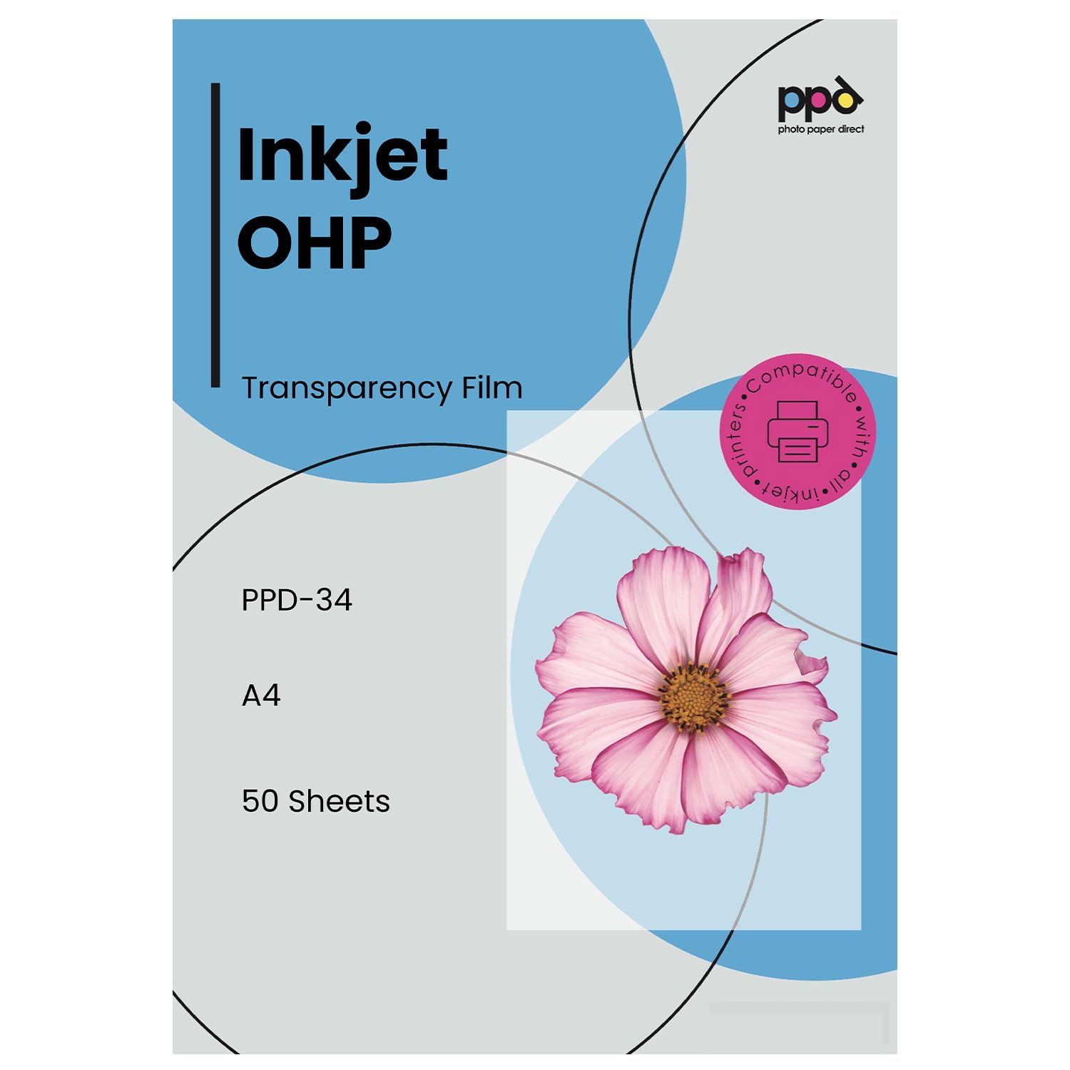 PPD Inkjet Premium Clear OHP Acetate Transparency Film/Screen Print Film Instant Dry A4x50 PPD-34-50