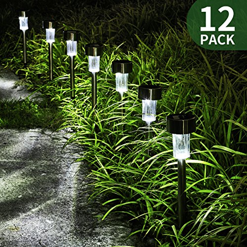 FC-Fancier Solar Lights for Outdoor Garden Led Light Landscape / Pathway Lights, Bright White, Waterproof,Stainless Steel-12 Pack