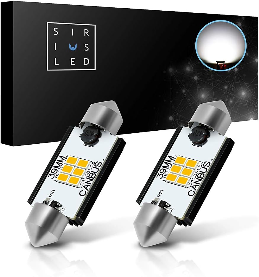 SIRIUSLED KG Canbus LED Interior Light for Map Dome License plate Size 6418 6411 36MM Festoon White 6000K Pack of 2