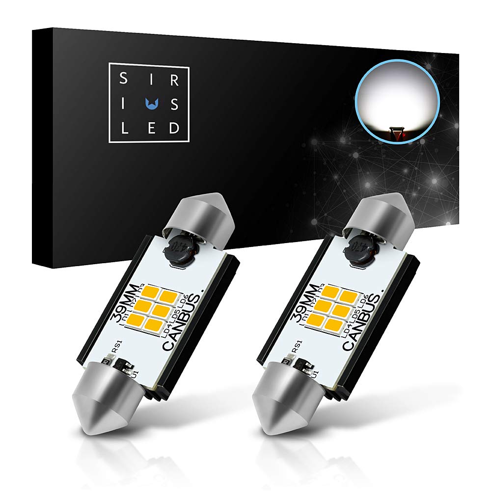 SiriusLED KG Canbus LED Interior Light for Map Dome License plate Size 6418 6411 36MM Festoon White 6000K Pack of 2