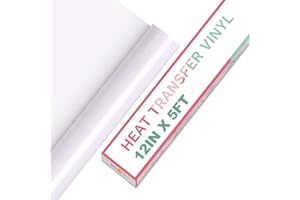 HTVRONT HTV Vinyl Rolls Heat Transfer Vinyl - 12" x 5ft White - Easy to Cut & Weed & Transfer, Great Stickiness, Use Widely, Personalize Gift & Custom Made